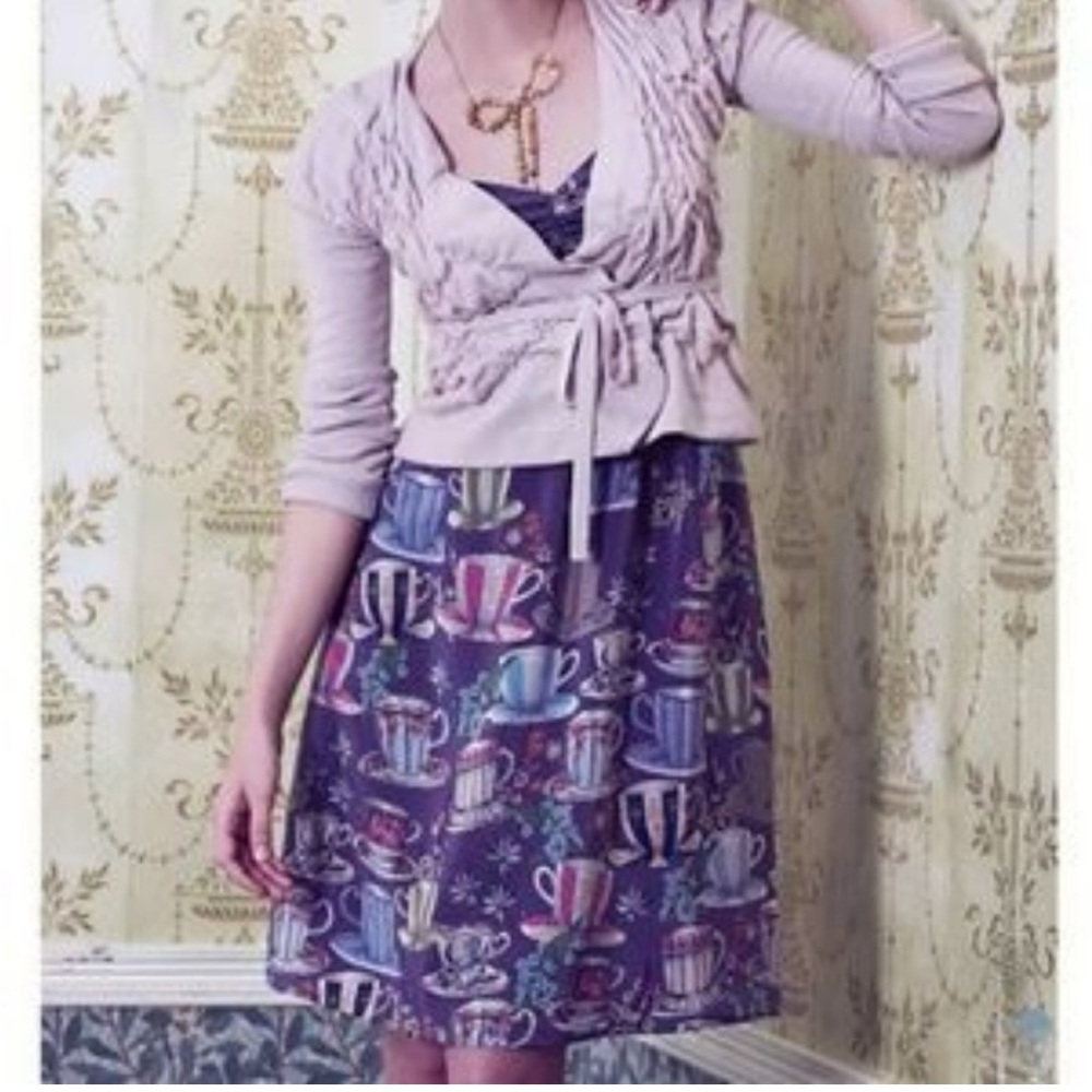 Anthropologie Floreat Purple Teacup Print Dress Size 6